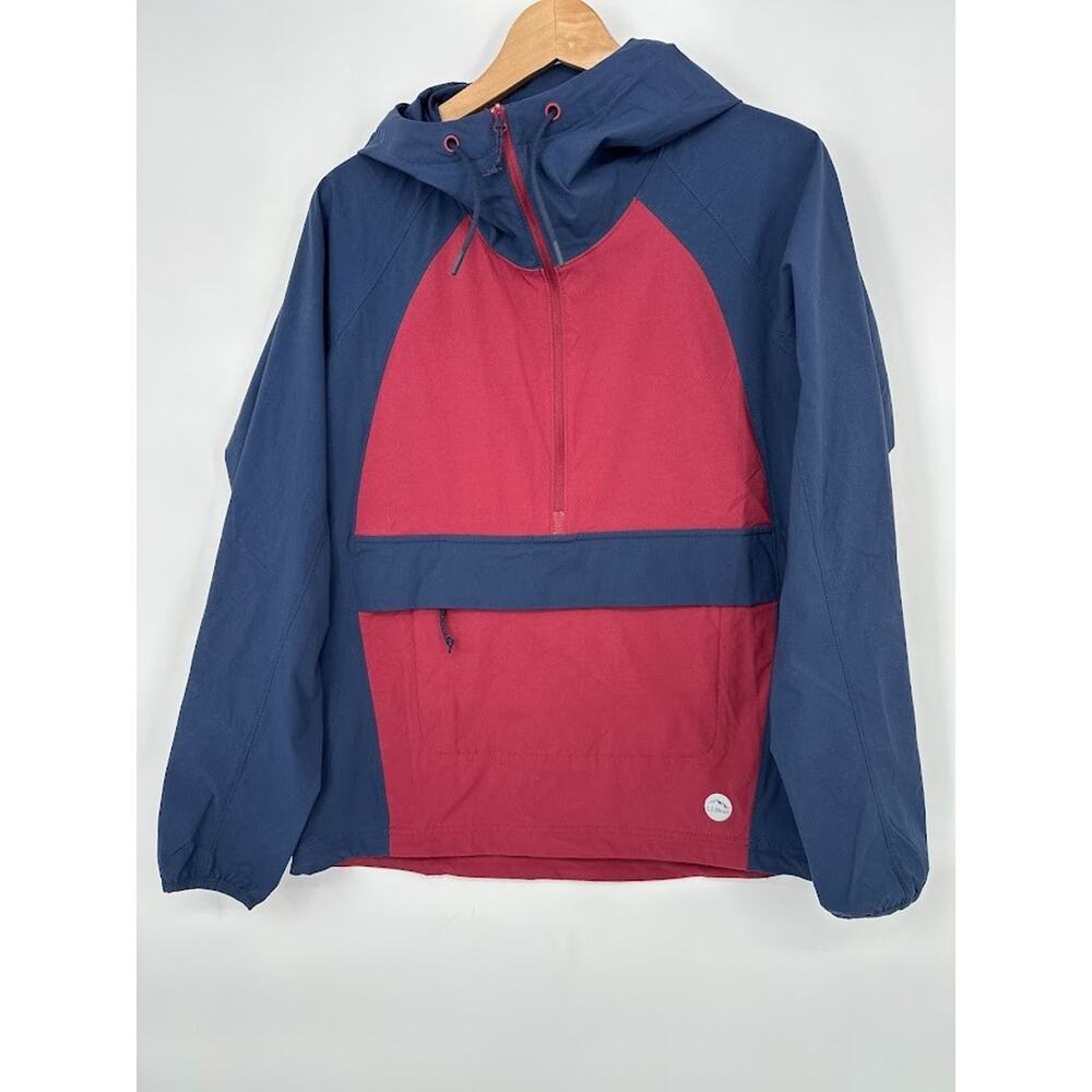 LL Bean Anorak 1/4 Zip‎ Hooded Jacket Women Sz M Red Blue Windbreaker Outdoor